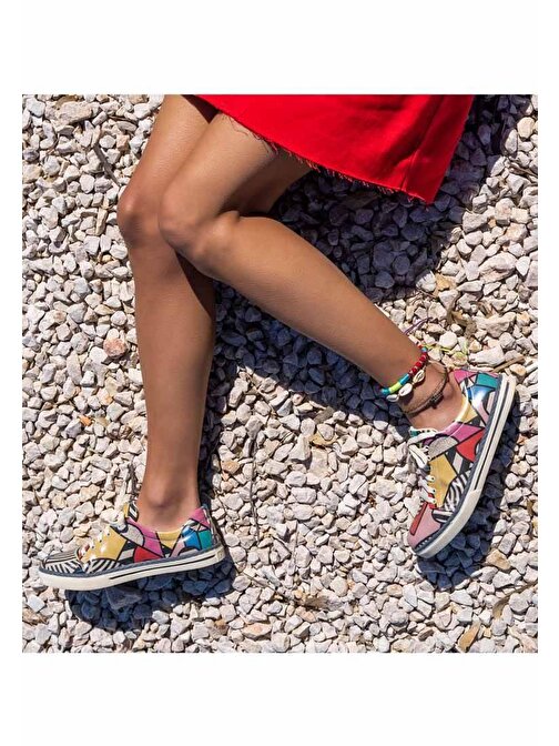 Kadın Vegan Deri Çok Renkli Sneakers - Painting in Harmony Tasarım