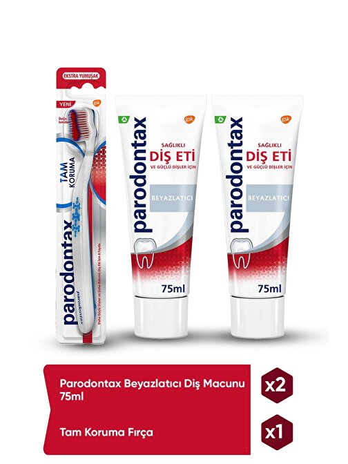 Parodontax Beyazlatıcı Diş Macunu 75 ml x 2 + Tam Koruma Ekstra Yumuşak Diş Fırçası