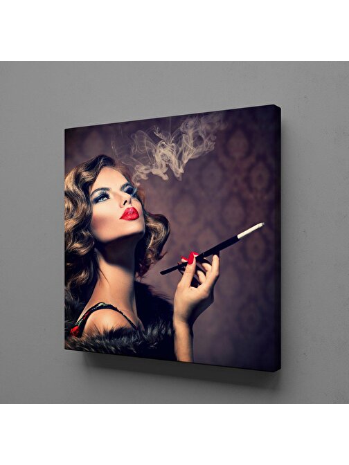 Technopa Fransız Sigara İçen Kadın Temalı Kanvas Tablo 110x110 cm
