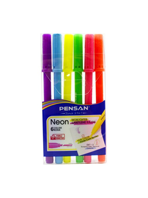 Pensan Kalem Tipi Neon Fosforlu Kalem 6 Renk Blister 99095