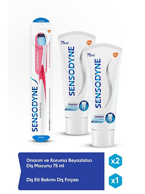 Sensodyne Onarım ve Koruma Diş Macunu 75 ml x 2 Adet + Diş Eti Bakımı Fırça