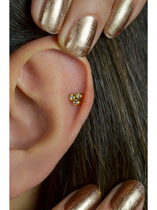 Gold Çelik Üçtaş Tragus Piercing Helix Kıkırdak