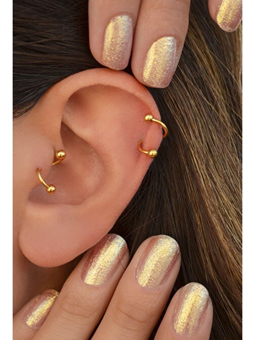 Kıvrımlı Çelik Spiral Piercing 6 mm Tragus Helix Kıkırdak Gold