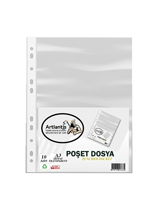 Artlantis A3 Şeffaf Delikli Dikey Poşet Dosya 10'lu