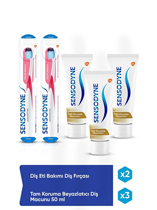 Sensodyne Tam Koruma Beyazlatıcı Diş Macunu 50 ml x3 + Diş Eti Bakımı Fırça Yumuşak x 2