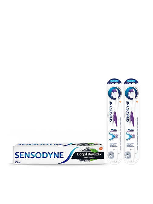 Sensodyne Doğal Beyazlık Kömürlü Diş Macunu 75 ml + Hızlı Rahatlama Diş Fırçası x 2