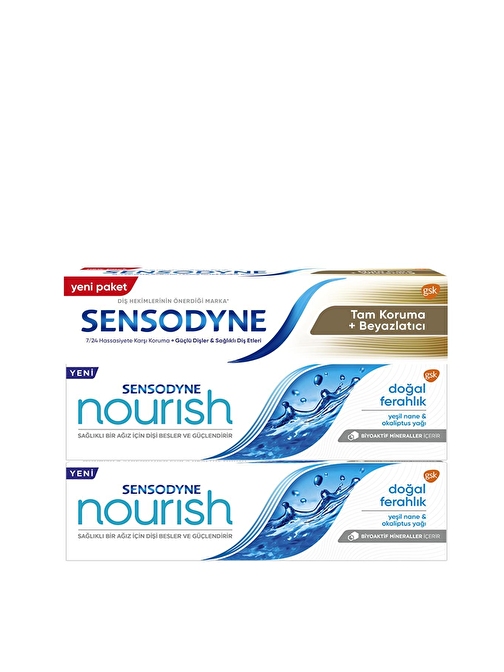 Sensodyne Nourish Doğal Ferahlık 75 ml x 2 + Tam Koruma Beyazlatıcı Diş Macunu 50 ml