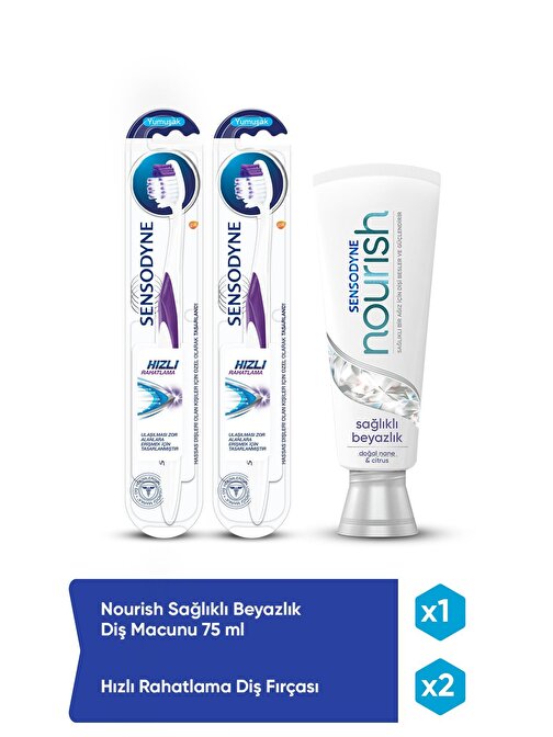 Sensodyne Nourish Sağlıklı Beyazlık Diş Macunu 75 ml + Hızlı Rahatlama Diş Fırçası x 2