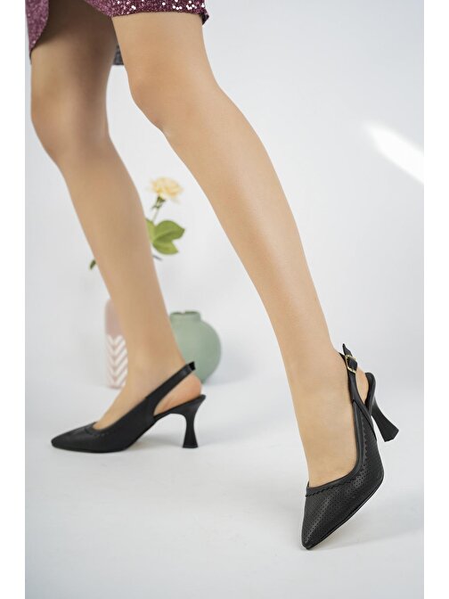 Muggo Matiz Garantili Kadın Arkası Açık Klasik Günlük Tarz Şık ve Rahat Topuklu Ayakkabı