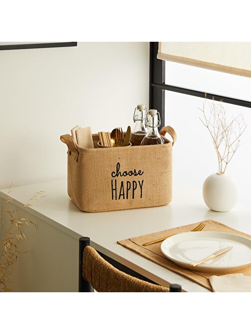 Ocean Home Textile Choose Happy Jüt Sepet 30 x 21 x 18 cm