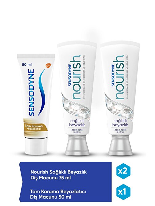 Sensodyne Nourish Sağlıklı Beyazlık Diş Macunu 75 ml x 2 + Tam Koruma Beyazlatıcı 50 ml