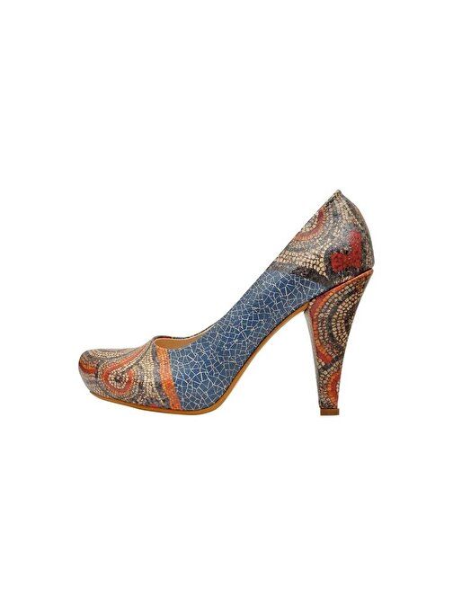 Kadın Vegan Deri Lacivert Topuklu Ayakkabı - Blue Mosaics Tasarım