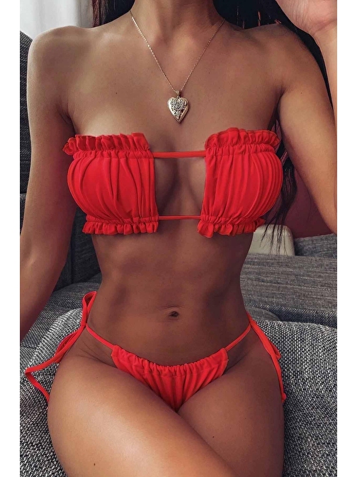 Angelsin Brezilya Model Büzgülü Bağlamalı Bikini Takım