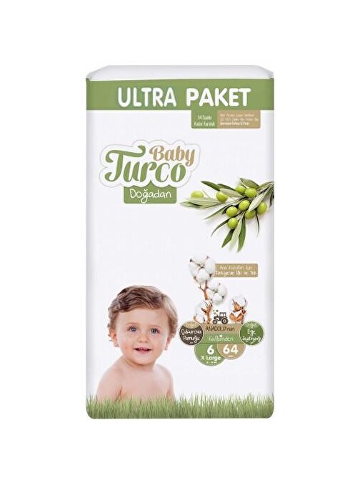 Baby Turco Doğadan 15+ kg 6 Numara Ultra Fırsat Paketi Bebek Bezi 64 Adet