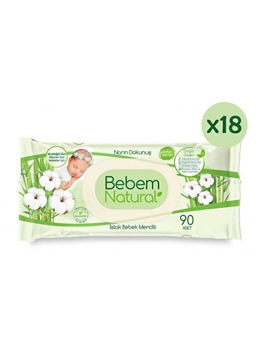 Bebem Natural Narin Dokunuş Bebek Islak Mendil 90 Adet x 18 Adet