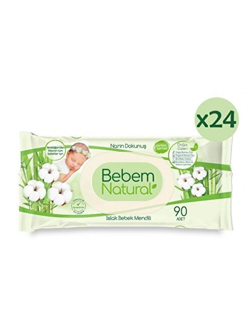 Bebem Natural Narin Dokunuş Bebek Islak Mendil 90 Adet x 24 Adet