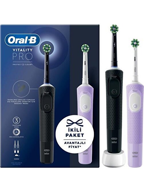 Oral-B Vitality Pro Protect X Clean Şarjlı Yetişkin Diş Fırçası 2'li Siyah-Lila
