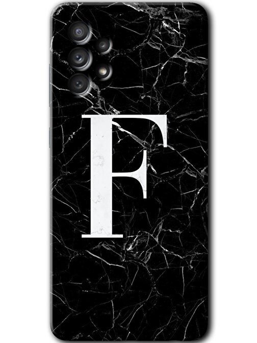 Gramaphone Galaxy A33 Kılıf HD Desen Baskılı Arka Kapak - Siyah Mermer Desenli F Harfi