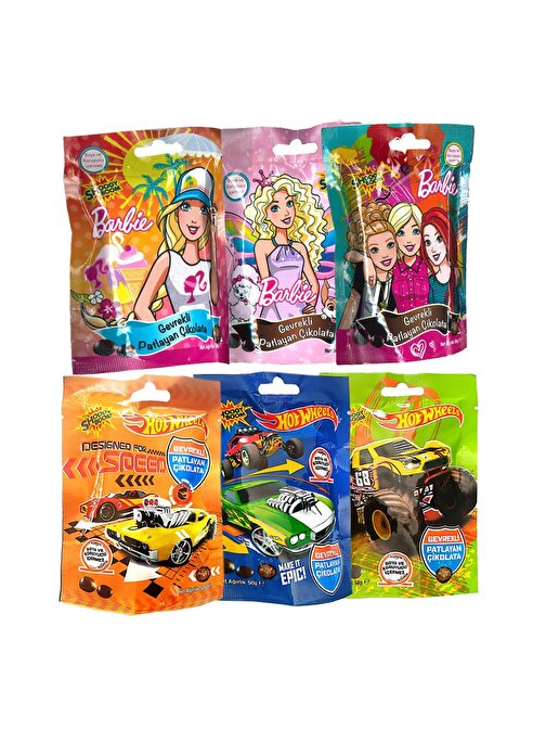 Hleks Gevrekli Çikolata Kaplı Patlayan Şeker Hot Wheels & Barbie Lisanslı 50 gr x 6 Adet