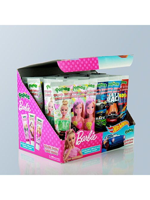 Hleks Popios Patlayan Şekerli Fındık Kreması Barbie Hot Wheels Lisanslı 32 gr x 24 Adet