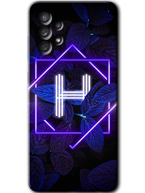 Gramaphone Galaxy A73 Kılıf HD Desen Baskılı Arka Kapak - Dark Neon Yaprak H Harfi