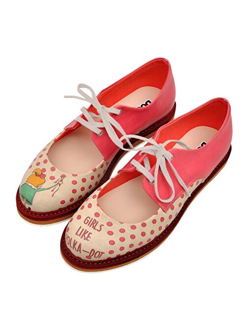 Kadın Vegan Deri Kırmızı Günlük Ayakkabı - Polka Dot Tasarım