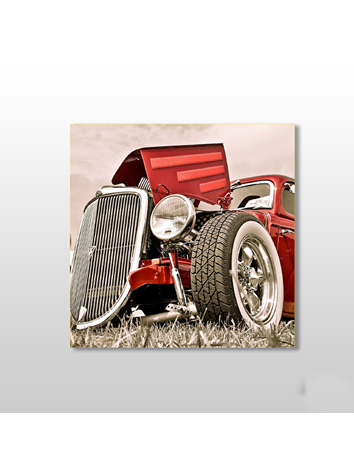 Klasik Kırmızı Eski Araba Kanvas Tablo 180x180 cm