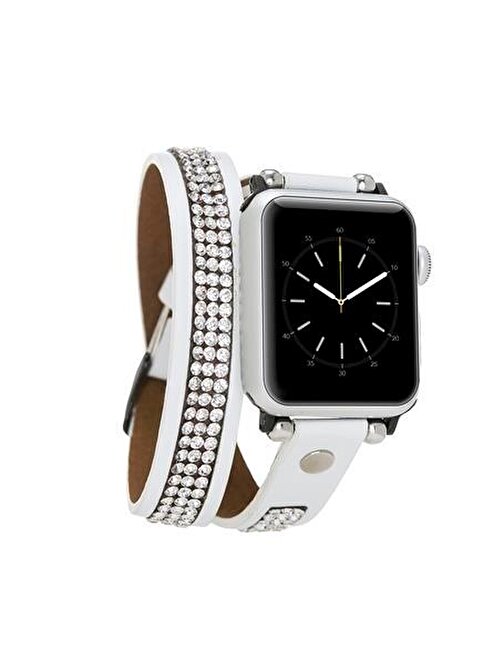 Bouletta Apple Watch 38 - 40 - 41 mm Deri DT Taşlı F3 Akıllı Saat Kordonu