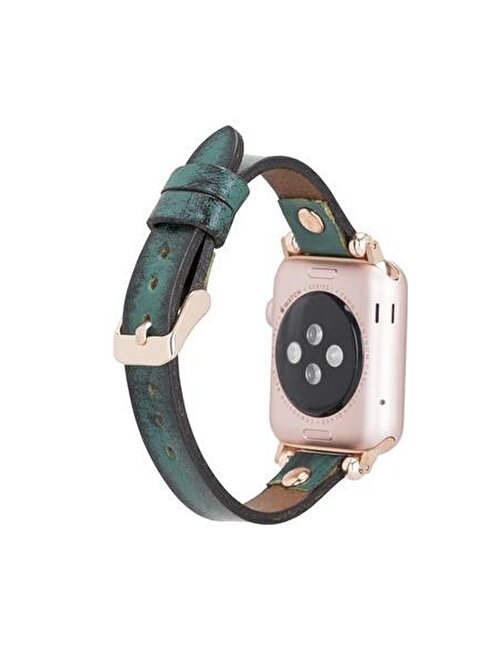 Apple Watch Uyumlu Deri Kordon 38 - 40 - 41mm Vintage Ferro RT V6SEF Yeşil