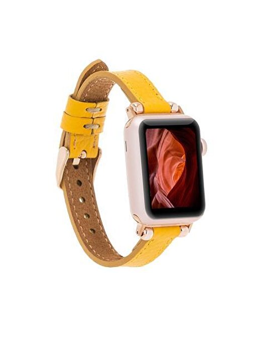Apple Watch Uyumlu Deri Kordon 38 - 40 - 41mm Ferro FL12 Sarı