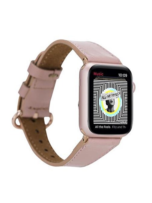 Bouletta Apple Watch 38 - 40 - 41 mm Deri ROM NU2 Akıllı Saat Kordonu Toz Pembe
