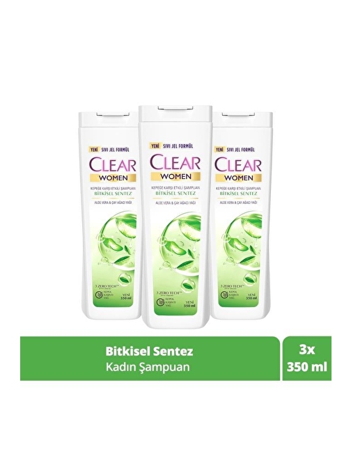 Women Kepeğe Karşı Etkili Şampuan Bitkisel Sentez Aloe Vera & Çay Ağacı Yağı 350 ml x3 Adet