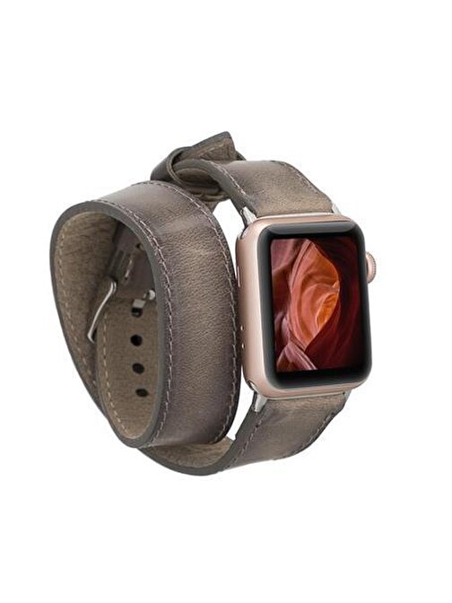 Bouletta Apple Watch 38 - 40 - 41 mm Deri DT V23EF Akıllı Saat Kordonu Koyu Gri