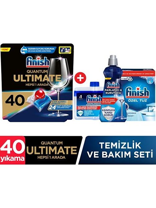 Finish Quantum Ultimate   Bulaşık Makinesi Deterjanı Tableti 40 Kapsül + Temizlik ve Bakım Seti