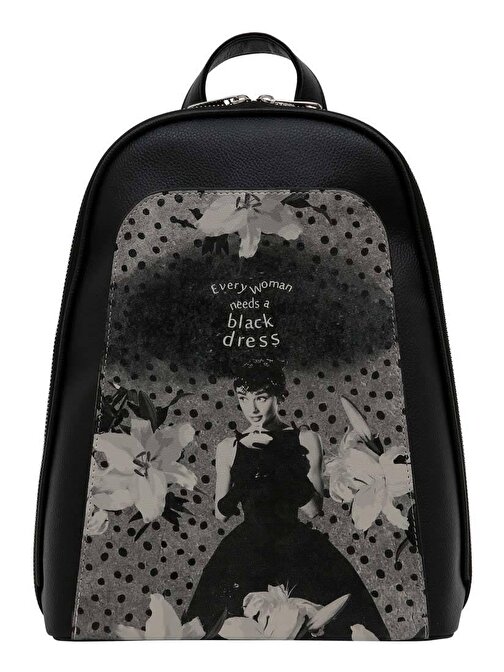 Kadın Vegan Gri Sırt Çantası - Black Dress Tasarım