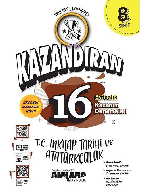 Ankara Yayıncılık 8. Sınıf LGS T.C İnkılap Tarihi ve Atatürk Kazandıran 16 Haftalık Kazanım Denemeleri Ankara Yayıncılık