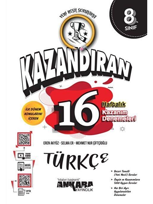 Ankara Yayıncılık 8. Sınıf LGS Türkçe Kazandıran 16 Haftalık Kazanım Denemeleri Ankara Yayıncılık