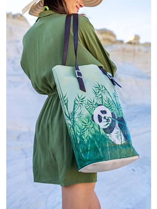 Kadın Vegan Yeşil Omuz Çantası - Bamboo Lover Tasarım