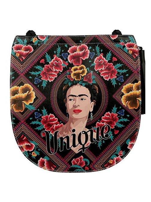Kadın Vegan Çok Renkli Omuz Çantası - Beauty In The Broken Frida Kahlo Tasarım