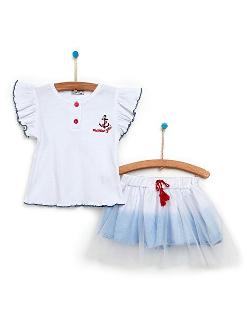 HelloBaby Kız Bebek Marina Girl Bluz - Etek Beyaz 9 Ay