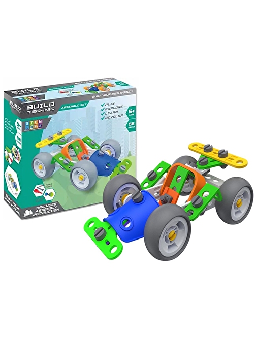 Sole Build Technic Set, 58 Parça Tak-Sök Go-Kart Arabası Block Yapı Seti