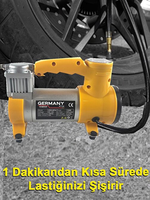 Germany Style 12 V Araba Oto Araç Lastik Şişirme Pompası 160 Psi Metal Gövde  Kompresör