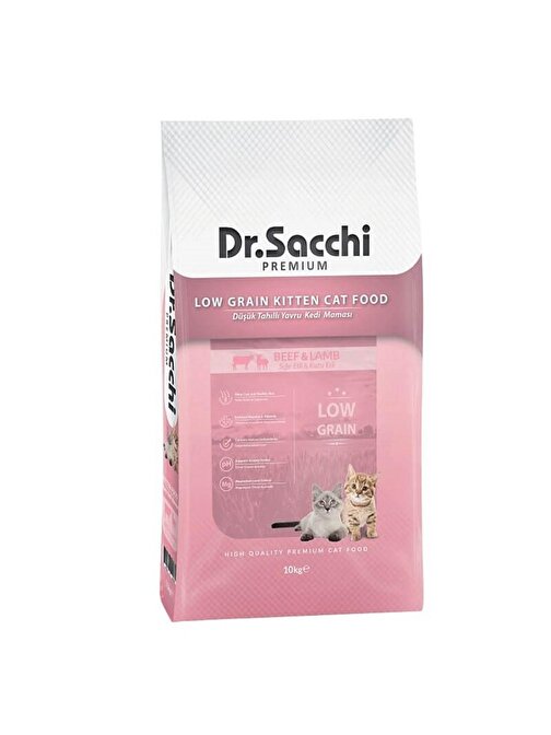 Dr.Sacchi Premium Kitten Düşük Tahıllı Sığır Etli ve Kuzulu Yavru Kedi Maması 10 Kg