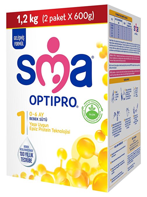 SMA Optipro Probiyotik 1 0-6 Ay Probiyotik 1200 gr Bebek Devam Sütü