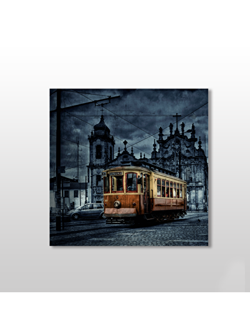 Tramvay İstanbul Gece Kanvas Tablo 170x170 cm