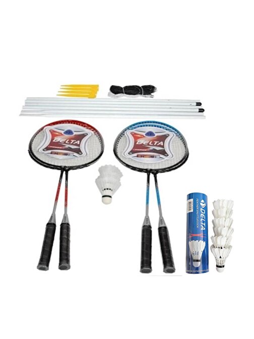 Delta 4 Adet Badminton Raketi + Çanta + File-Demir + 6 Kaz Tüyü + 3 Plastik Toplam 9 Badminton Topu