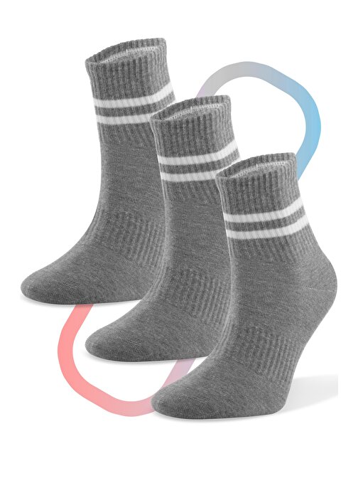 3 Çift Court Dikişsiz Pamuklu Tenis Çorabı Spor Çorap Uzun Konç Şeritli Spor Çorap GRİ 36-39