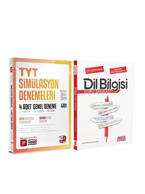 Akm Kitap 3D TYT 4 lü Simülasyon Deneme ve AKM Dil Bilgisi Soru Bankası Seti 2 Kitap