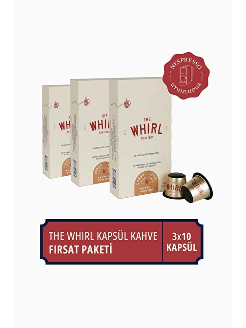 The Whirl Lungo Medium Kapsül Kahve 3'lü Fırsat Paketi 30 Kapsül