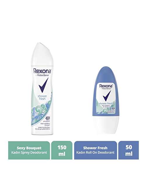 Rexona Shower Fresh Kadın Sprey Deodorant 150 Ml + Kadın Roll On Deodorant 50 Ml